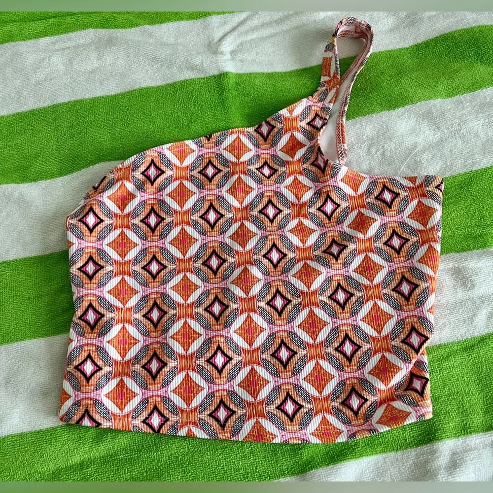 🆕 Free People x Onzie one shoulder top in size S/M in orange geometric - Picture 2 of 7